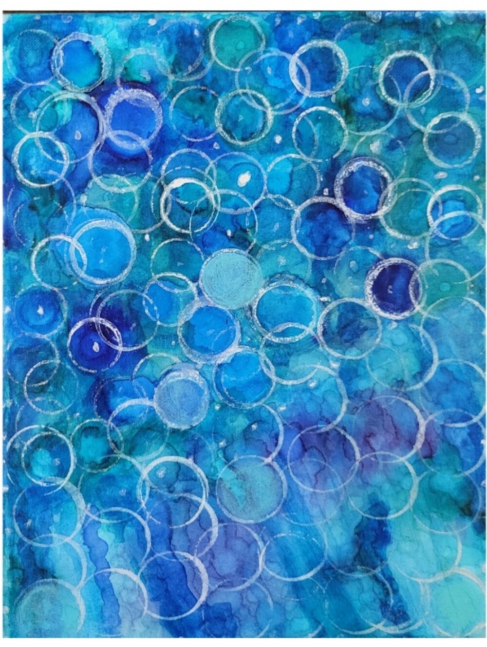 Hand Crafted Blue and Purple Abstract Design 11x14 Inches Canvas Painting - Picture 2 of 4